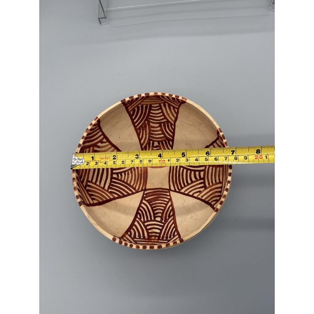 Vintage Wooden Pottery Bowl Beige & Brown Handmade Home Decor 7" x 3.5" - Picture 8 of 10